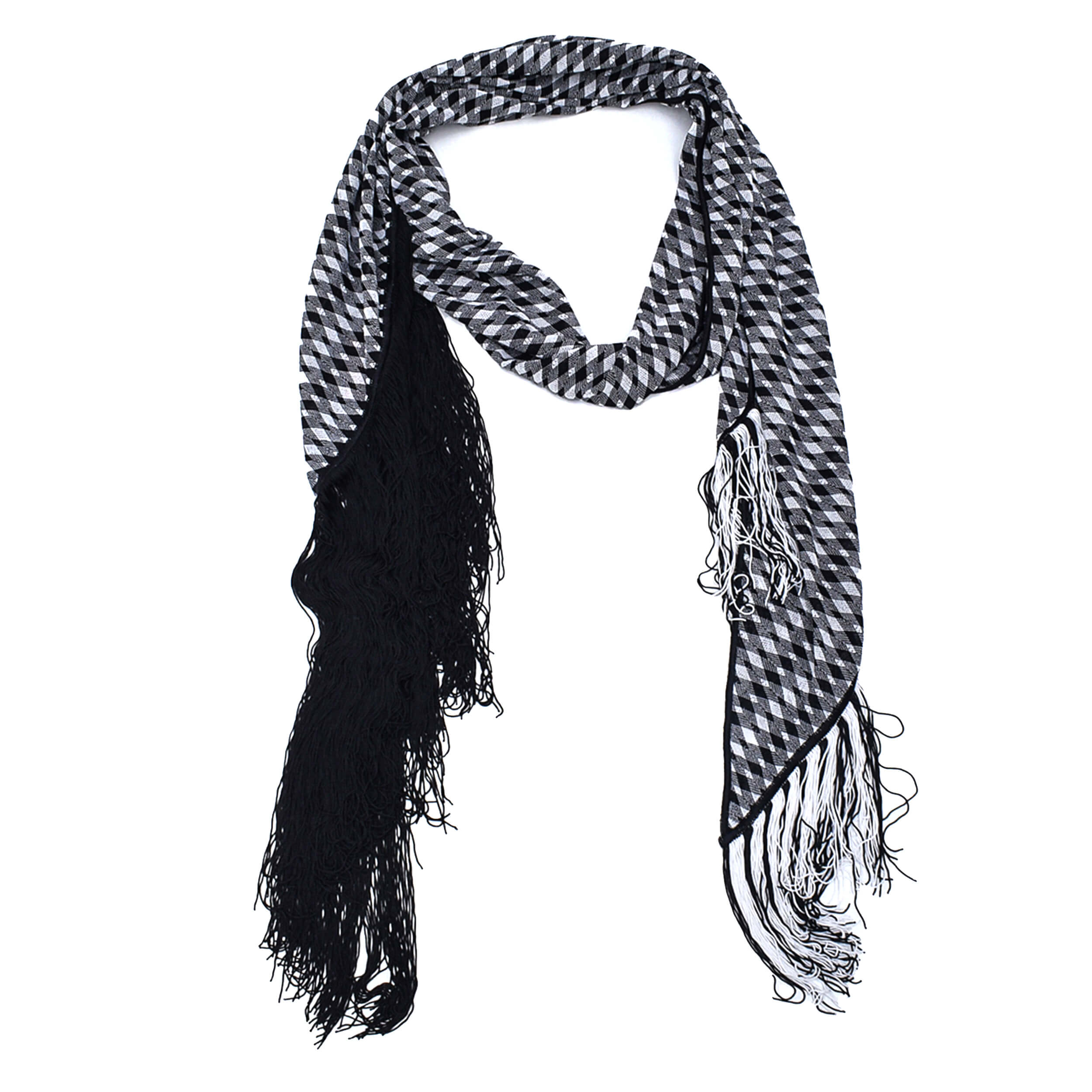 Missoni - Black&White Knitted Quilted Fringee Shawl /Scarf